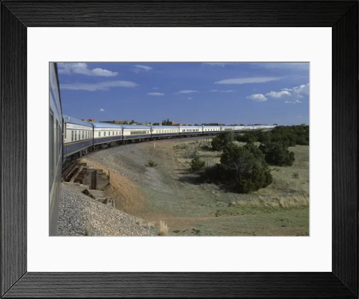 Framed Print : View from open doorway on the American Orient Express train, travelling in the Southwest U