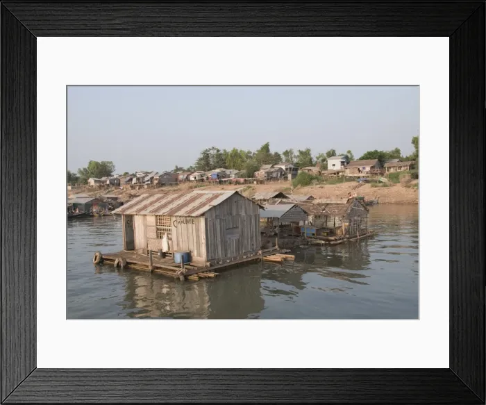 Framed Print : Fishermens floating house on the Mekong River, Phnom Penh, Cambodia Framed Print : Fishermens floating house on the Mekong River, Phnom Penh, Cambodia