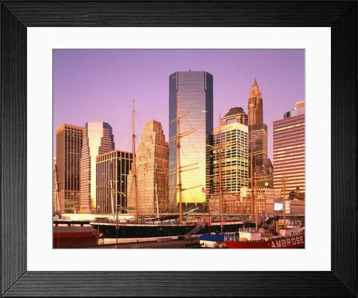 Framed Print : Ships and skyscrapers of South Street Seaport, Manhattan, New York City Framed Print : Ships and skyscrapers of South Street Seaport, Manhattan, New York City