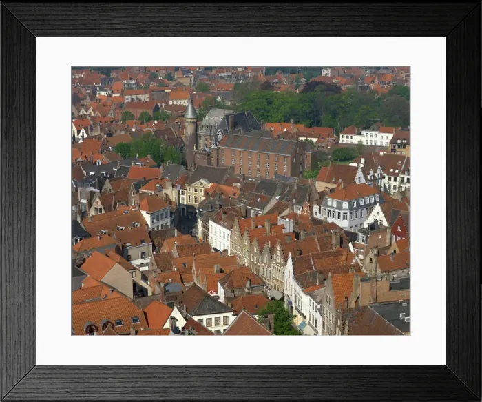 Framed Print : Aerial view over Bruges, Belgium, Europe Framed Print : Aerial view over Bruges, Belgium, Europe
