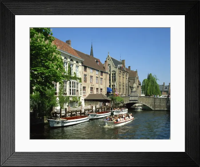 Framed Print : Tourist boat trip on canals of Bruges, Belgium, Europe Framed Print : Tourist boat trip on canals of Bruges, Belgium, Europe