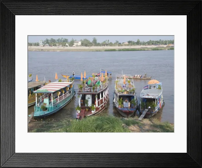 Framed Print : Tourist boats on the Tonle Sap river, Phnom Penh, Cambodia, Indochina, Southeast Asia