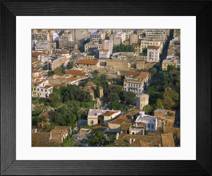 Framed Print : Aerial view of the Tower of Winds and Roman Forum Ruins, taken from the Acropolis Framed Print : Aerial view of the Tower of Winds and Roman Forum Ruins, taken from the Acropolis