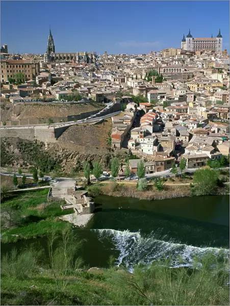 The river below the city of Toledo in Castilla la Mancha, Spain, Europe