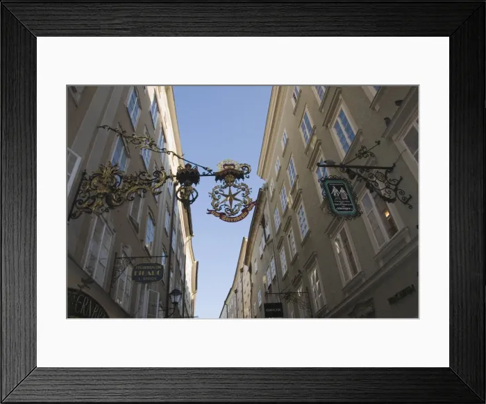 Framed Print : Signs in Getreidegasse the main shopping streeet, Salzburg, Austria, Europe Framed Print : Signs in Getreidegasse the main shopping streeet, Salzburg, Austria, Europe
