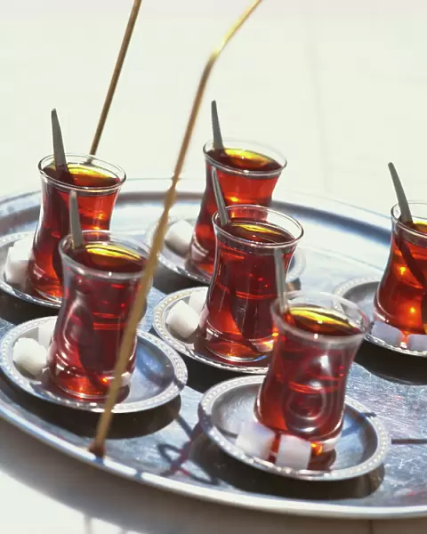 Tray of Turkish teas, Turkey, Eurasia