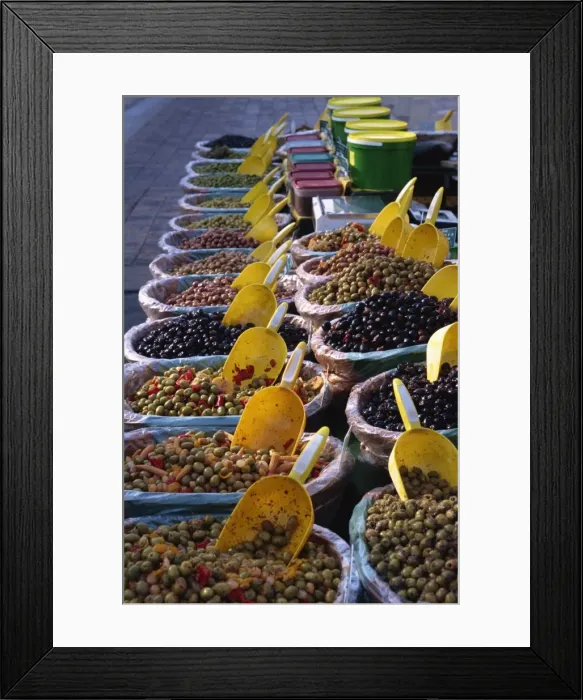 Framed Print : Olives on market stall, Provence, France, Europe Framed Print : Olives on market stall, Provence, France, Europe