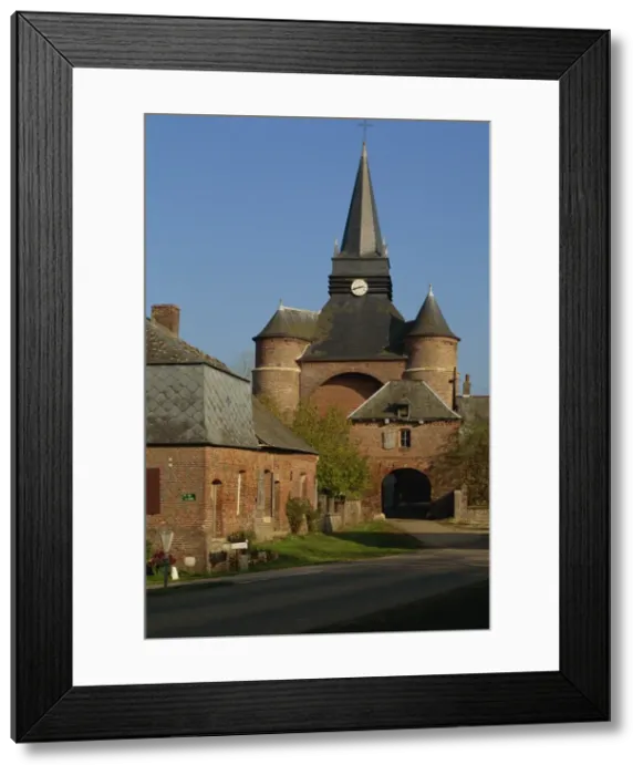 Framed Print : Fortified church, Parfondeval, Picardy, France, Europe Framed Print : Fortified church, Parfondeval, Picardy, France, Europe