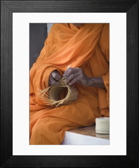Framed Print : Monk making basket, Laos, Indochina, Southeast Asia, Asia Framed Print : Monk making basket, Laos, Indochina, Southeast Asia, Asia