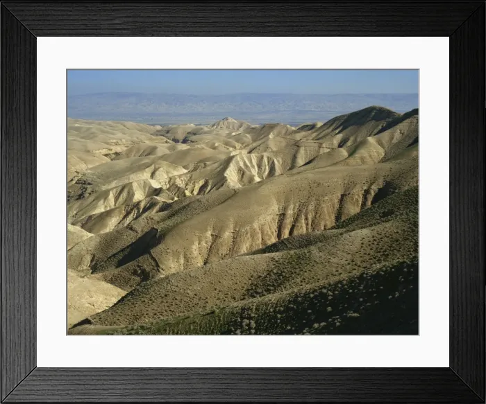 Framed Print : Arid hills at Wadi Qelt and the Valley of the River Jordan in the Judean Desert Framed Print : Arid hills at Wadi Qelt and the Valley of the River Jordan in the Judean Desert