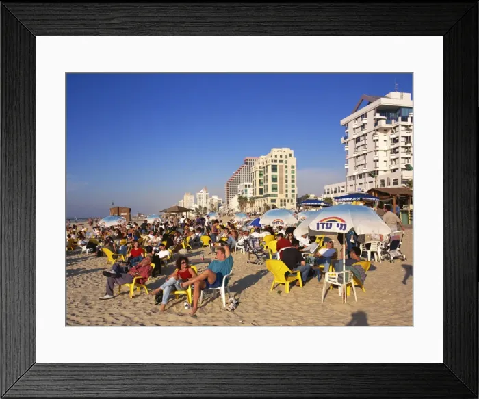 Framed Print : Cafe terrace on the beach, Tel Aviv, Israel, Middle East Framed Print : Cafe terrace on the beach, Tel Aviv, Israel, Middle East