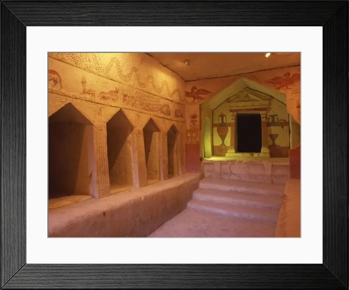 Framed Print : Interior with arches and painted walls of the Sidonian burial cave dating from the 3rd to the 2nd centuries BC, Apollophanaes, at Beit Guvrin, Israel Framed Print : Interior with arches and painted walls of the Sidonian burial cave dating from the 3rd to the 2nd centuries BC, Apollophanaes, at Beit Guvrin, Israel