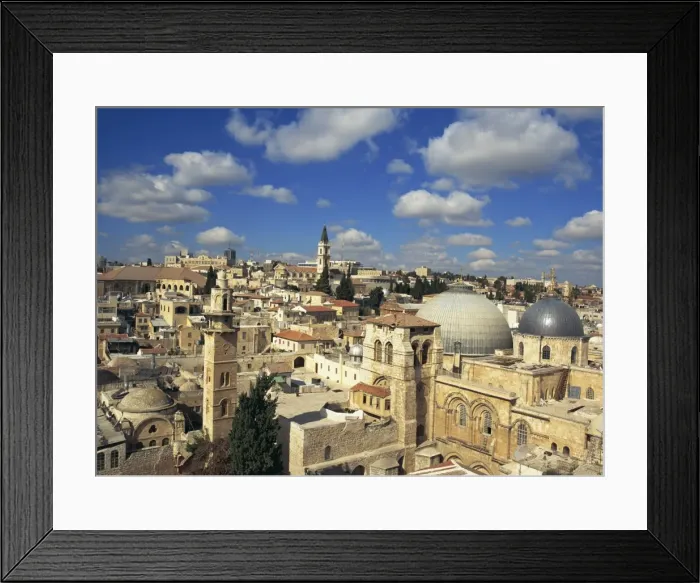 Framed Print : Skyline with Church of the Holy Sepulchre in the foreground and the Old City of Jerusalem Framed Print : Skyline with Church of the Holy Sepulchre in the foreground and the Old City of Jerusalem