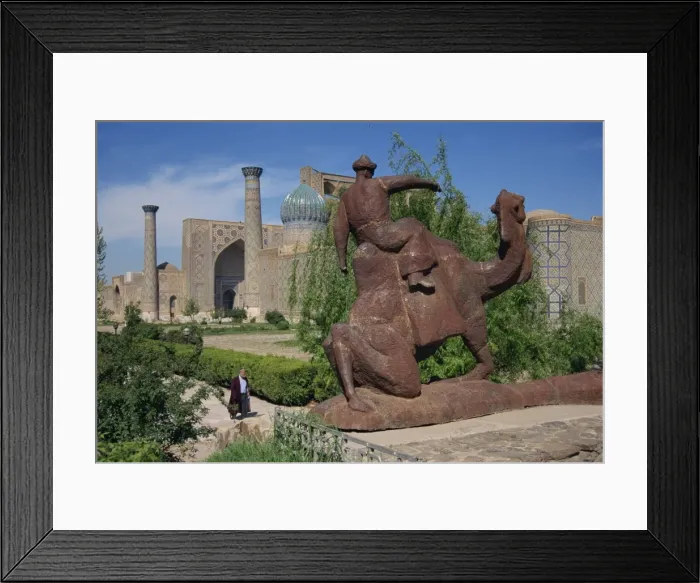 Framed Print : View of Registan with statue of camel, Samarkand, Uzbekistan, Central Asia, Asia Framed Print : View of Registan with statue of camel, Samarkand, Uzbekistan, Central Asia, Asia