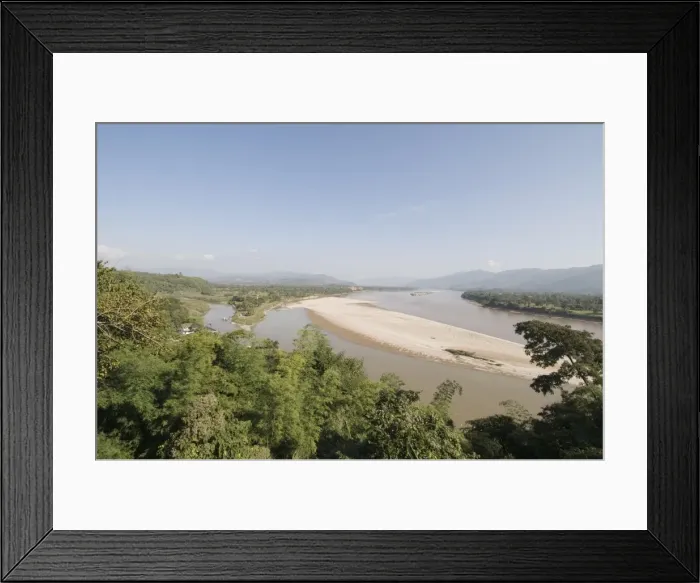 Framed Print : Ruak River on left joining the Mekong River, the left bank of Ruak is Thailand Framed Print : Ruak River on left joining the Mekong River, the left bank of Ruak is Thailand