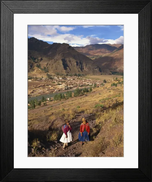 Framed Print : Two Indian women outside the town of Pisac in the Cuzco area of Peru, South America Framed Print : Two Indian women outside the town of Pisac in the Cuzco area of Peru, South America