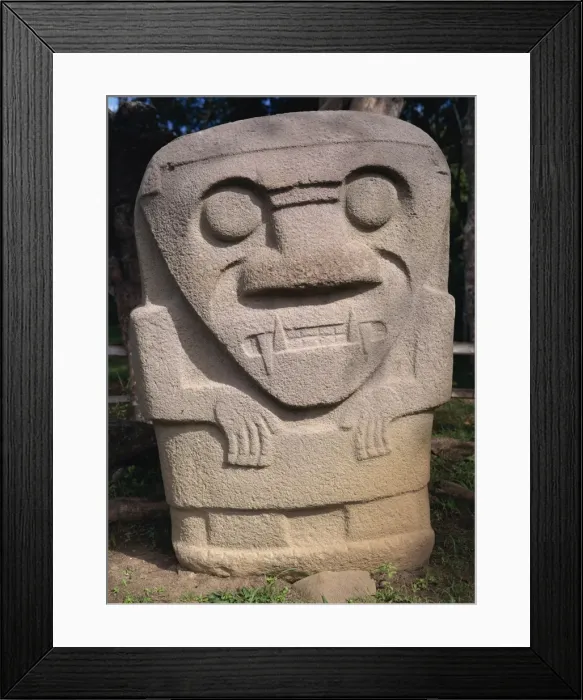Framed Print : Close-up of statue with sharp teeth in the Archaeological Park at San Augustin in southwest Colombia Framed Print : Close-up of statue with sharp teeth in the Archaeological Park at San Augustin in southwest Colombia