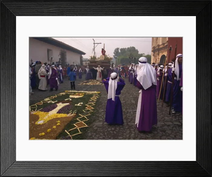 Framed Print : Christs Calvary in Good Friday procession over street carpet, Antigua Framed Print : Christs Calvary in Good Friday procession over street carpet, Antigua