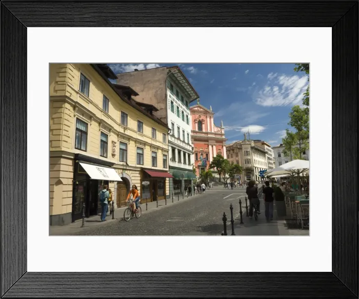 Framed Print : Looking towards the Franciscan Church of the Annunciation, Preseren Square Framed Print : Looking towards the Franciscan Church of the Annunciation, Preseren Square