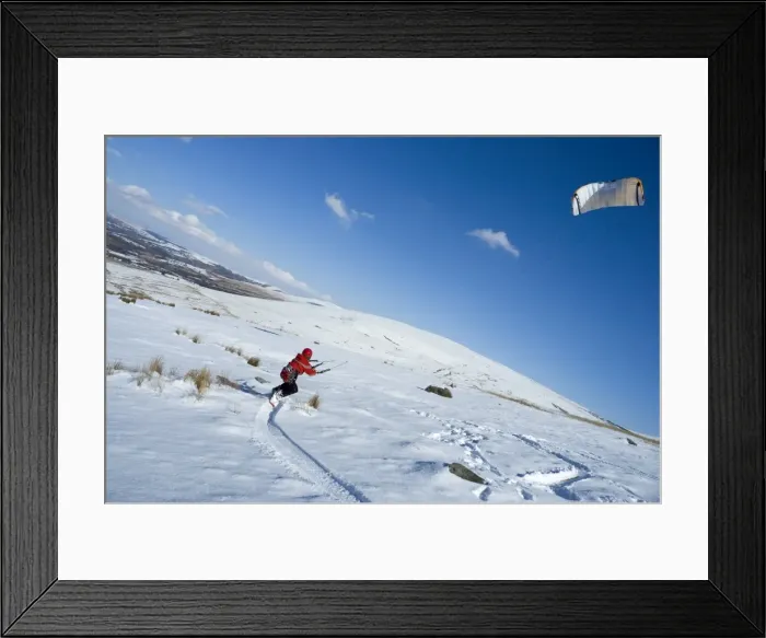 Framed Print : Kite snowboarding, Brecon Beacons, Wales, United Kingdom, Europe Framed Print : Kite snowboarding, Brecon Beacons, Wales, United Kingdom, Europe