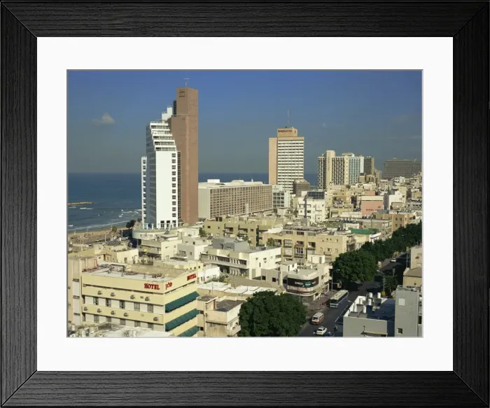 Framed Print : Skyline of buildings, hotels and the King David Tower, in Tel Aviv, Israel, Middle East Framed Print : Skyline of buildings, hotels and the King David Tower, in Tel Aviv, Israel, Middle East