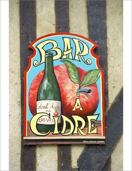 Cider bar sign, Beuvron en Auge, Auge, Normandy, France, Europe