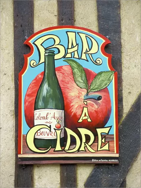 Cider bar sign, Beuvron en Auge, Auge, Normandy, France, Europe