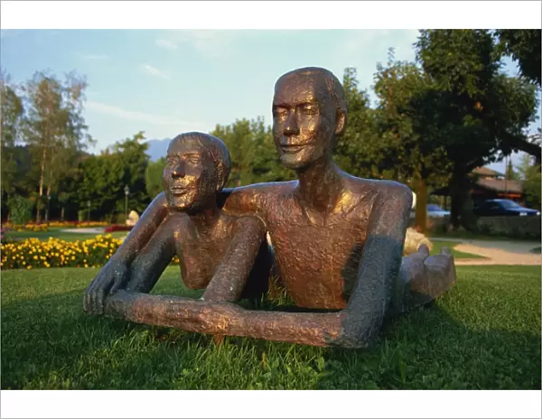 Statue in gardens, Strobl, Wolfgangsee, Austria, Europe