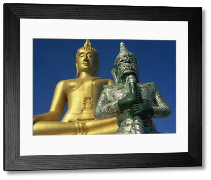 Framed Print : Giant statue of Buddha and guard, Koh Samui, Thailand, Southeast Asia, Asia