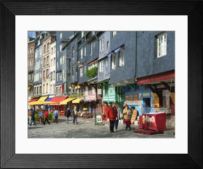 Framed Print : Shops and restaurants in Quai Ste. Catherine, Vieux Bassin, Honfleur, Basse Normandie Framed Print : Shops and restaurants in Quai Ste. Catherine, Vieux Bassin, Honfleur, Basse Normandie