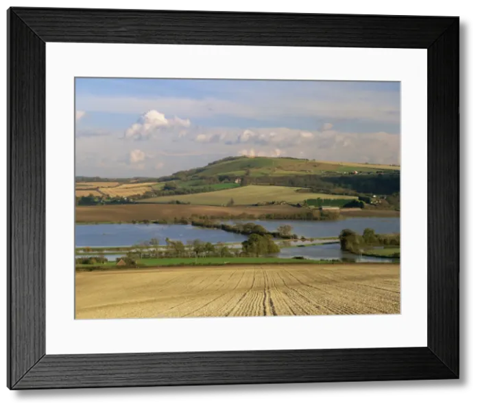Framed Print : Arun Valley in food, with South Downs beyond, Bury, Sussex, England, United Kingdom Framed Print : Arun Valley in food, with South Downs beyond, Bury, Sussex, England, United Kingdom