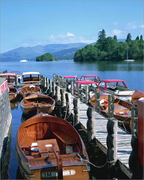 View of lake from boat stages, Bowness on Windermere, Cumbria, England