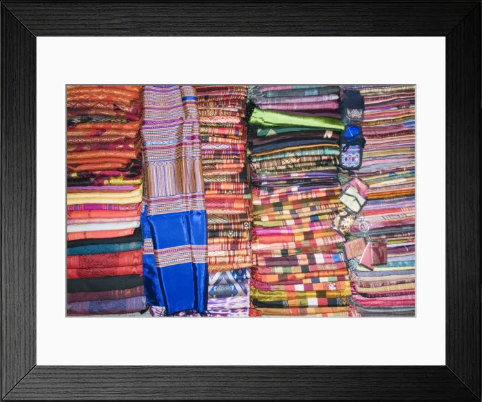 Framed Print : Silks in night market, Luang Prabang, Laos, Indochina, Southeast Asia, Asia Framed Print : Silks in night market, Luang Prabang, Laos, Indochina, Southeast Asia, Asia