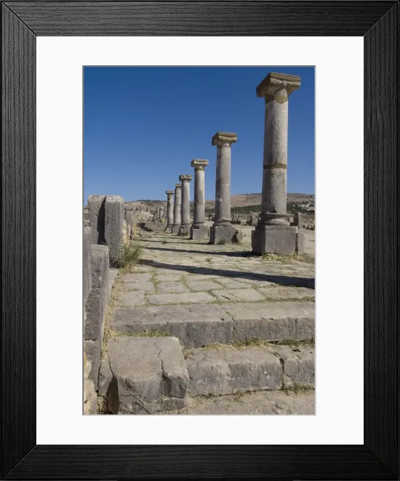 Framed Print : Decumanus Maximus (main east west road), Roman site of Volubilis, UNESCO World Heritage Site Framed Print : Decumanus Maximus (main east west road), Roman site of Volubilis, UNESCO World Heritage Site
