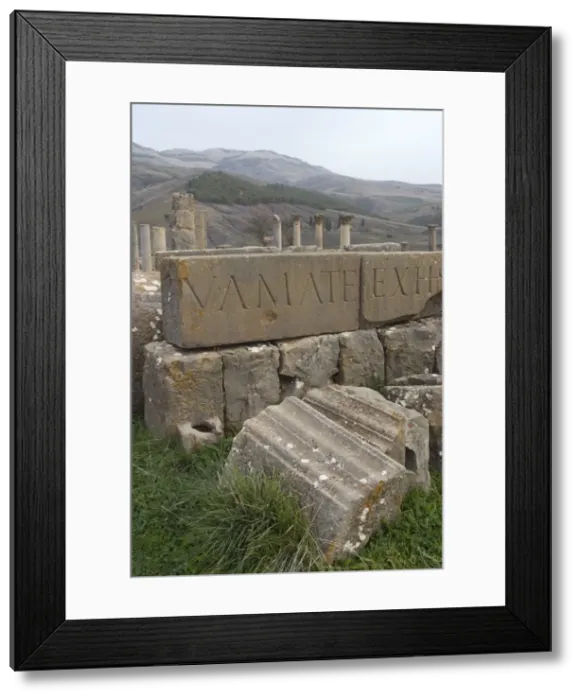Framed Print : Inscriptions at the Roman site of Djemila, UNESCO World Heritage Site, Algeria Framed Print : Inscriptions at the Roman site of Djemila, UNESCO World Heritage Site, Algeria