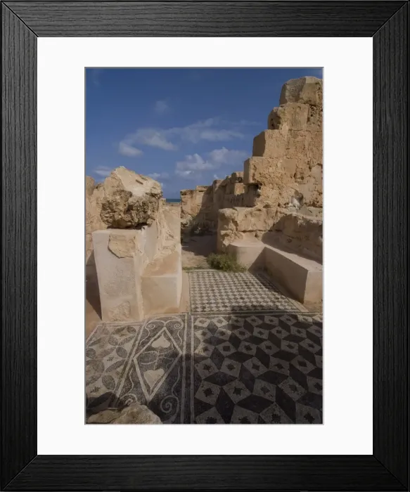 Framed Print : Mosaics at Theatre Baths, Roman site of Sabratha, UNESCO World Heritage Site