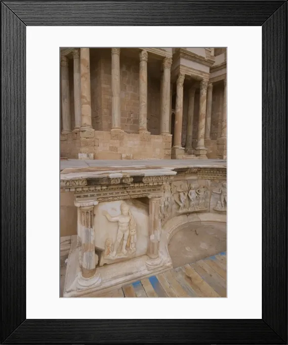 Framed Print : Proscenium detail, Theatre, Roman site of Sabratha, UNESCO World Heritage Site