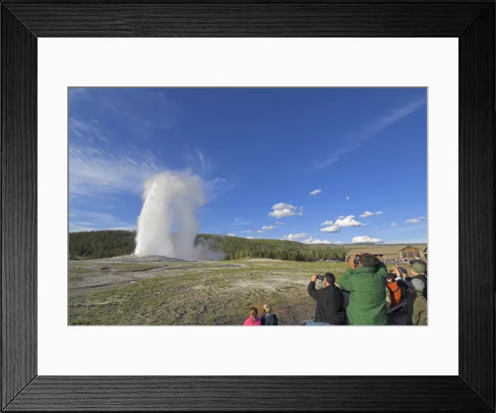 Framed Print : Crowds of spectators watching Old Faithful geyser erupting, Upper Geyser Basin Framed Print : Crowds of spectators watching Old Faithful geyser erupting, Upper Geyser Basin