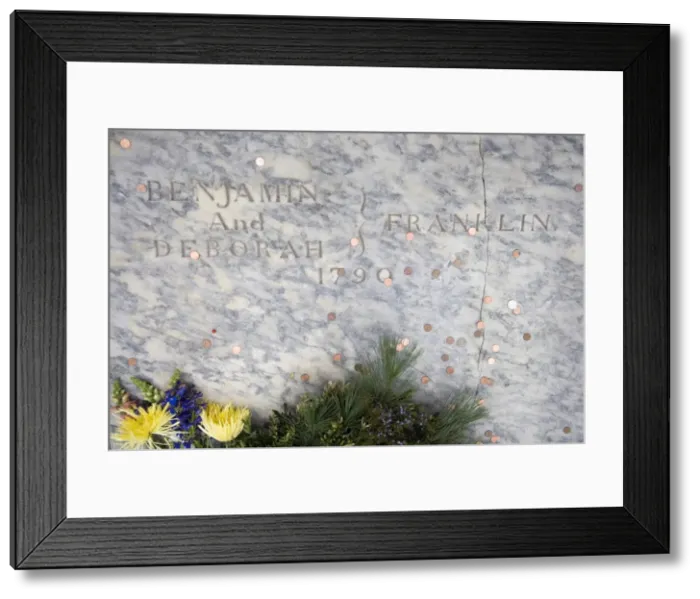 Framed Print : Visitors throw a penny on Benjamin Franklins grave at Christ Church burial ground during celebrations for Benjamin Franklins 300th birthday, Philadelphia, Pennsylvania, United States of America Framed Print : Visitors throw a penny on Benjamin Franklins grave at Christ Church burial ground during celebrations for Benjamin Franklins 300th birthday, Philadelphia, Pennsylvania, United States of America
