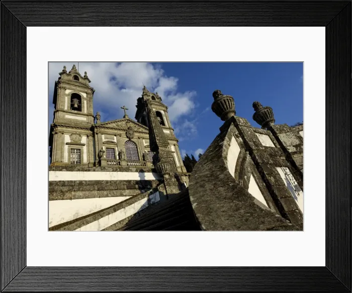 Framed Print : A baroque granite double staircase dating from the 18th century leads up to the Bom Jesus do Monte