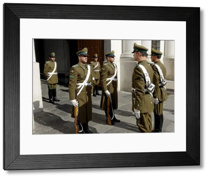 Framed Print : Changing of the Guard, La Moneda Palace, Santiago, Chile, South America