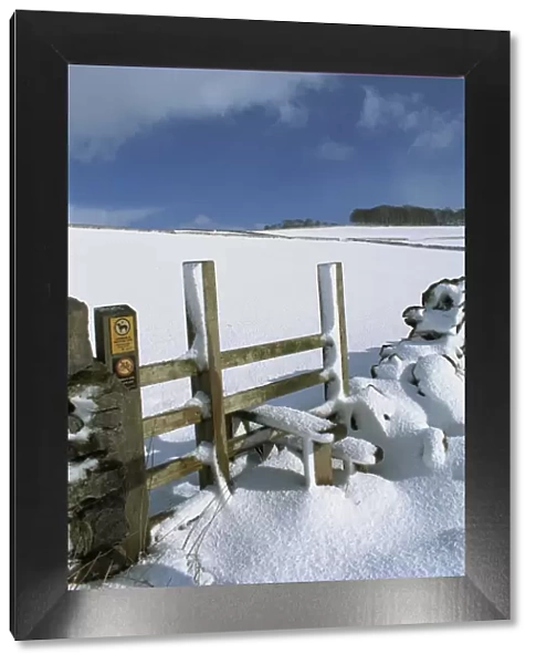 Snow covered stile, Hartington, Tissington Trail, Derbyshire, England, United Kingdom