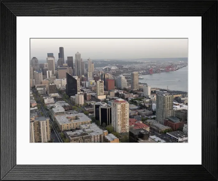 Framed Print : City overview from the observation deck of the Space Needle, 520 ft tall Framed Print : City overview from the observation deck of the Space Needle, 520 ft tall