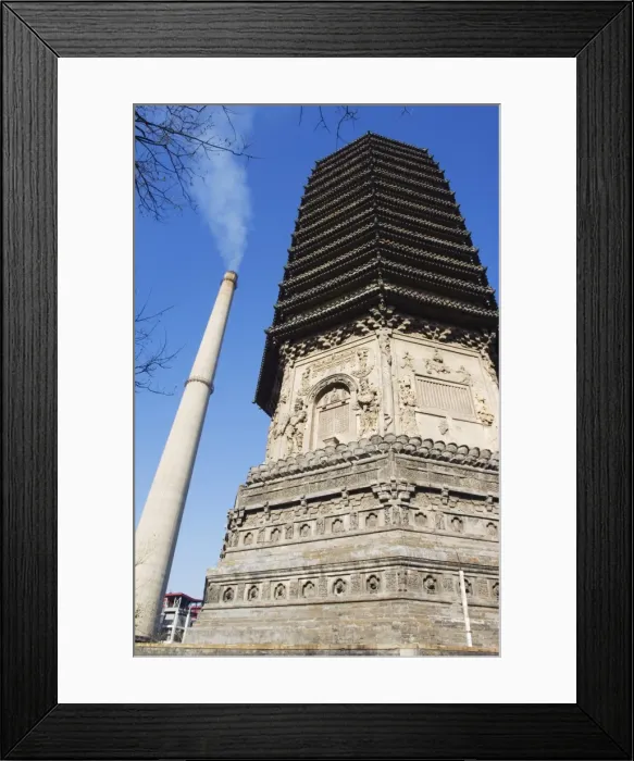 Framed Print : Tianningsi Temple pagoda and chimney stack, Beijing, China, Asia Framed Print : Tianningsi Temple pagoda and chimney stack, Beijing, China, Asia