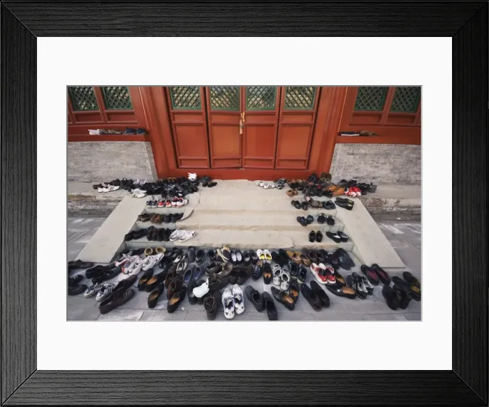 Framed Print : Shoes outside a prayer hall, Niujie mosque, Beijing, China, Asia Framed Print : Shoes outside a prayer hall, Niujie mosque, Beijing, China, Asia