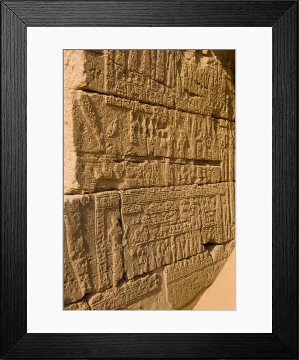 Framed Print : Detail of carved reliefs at the Pyramids of Meroe, Sudan, Africa