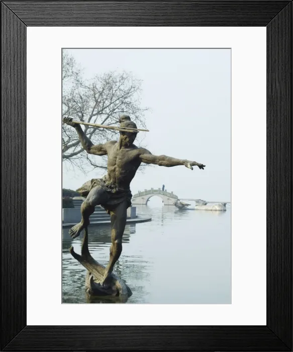 Framed Print : Statue of a spear fisherman in the waters of West Lake, Hangzhou, Zhejiang Province Framed Print : Statue of a spear fisherman in the waters of West Lake, Hangzhou, Zhejiang Province