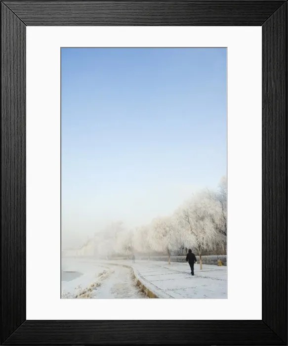 Framed Print : Mist rising off Songhua River and ice covered trees in winter, Jilin City Framed Print : Mist rising off Songhua River and ice covered trees in winter, Jilin City