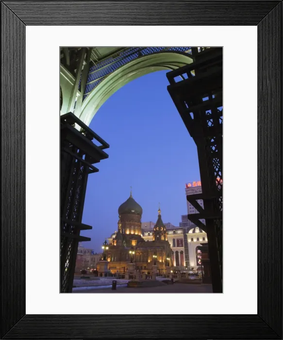 Framed Print : St. Sophia Russian Orthodox Church seen through arches illuminated at night Framed Print : St. Sophia Russian Orthodox Church seen through arches illuminated at night
