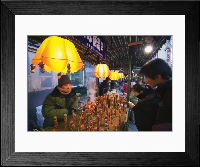 Framed Print : A street market selling local snacks and sweet hawthorne on sticks, Daoliqu area Framed Print : A street market selling local snacks and sweet hawthorne on sticks, Daoliqu area